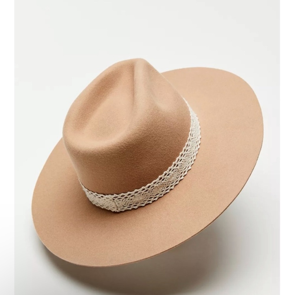 Wyeth by Todd Magill Tan Wool Ranch Hat with Cream Lace Band